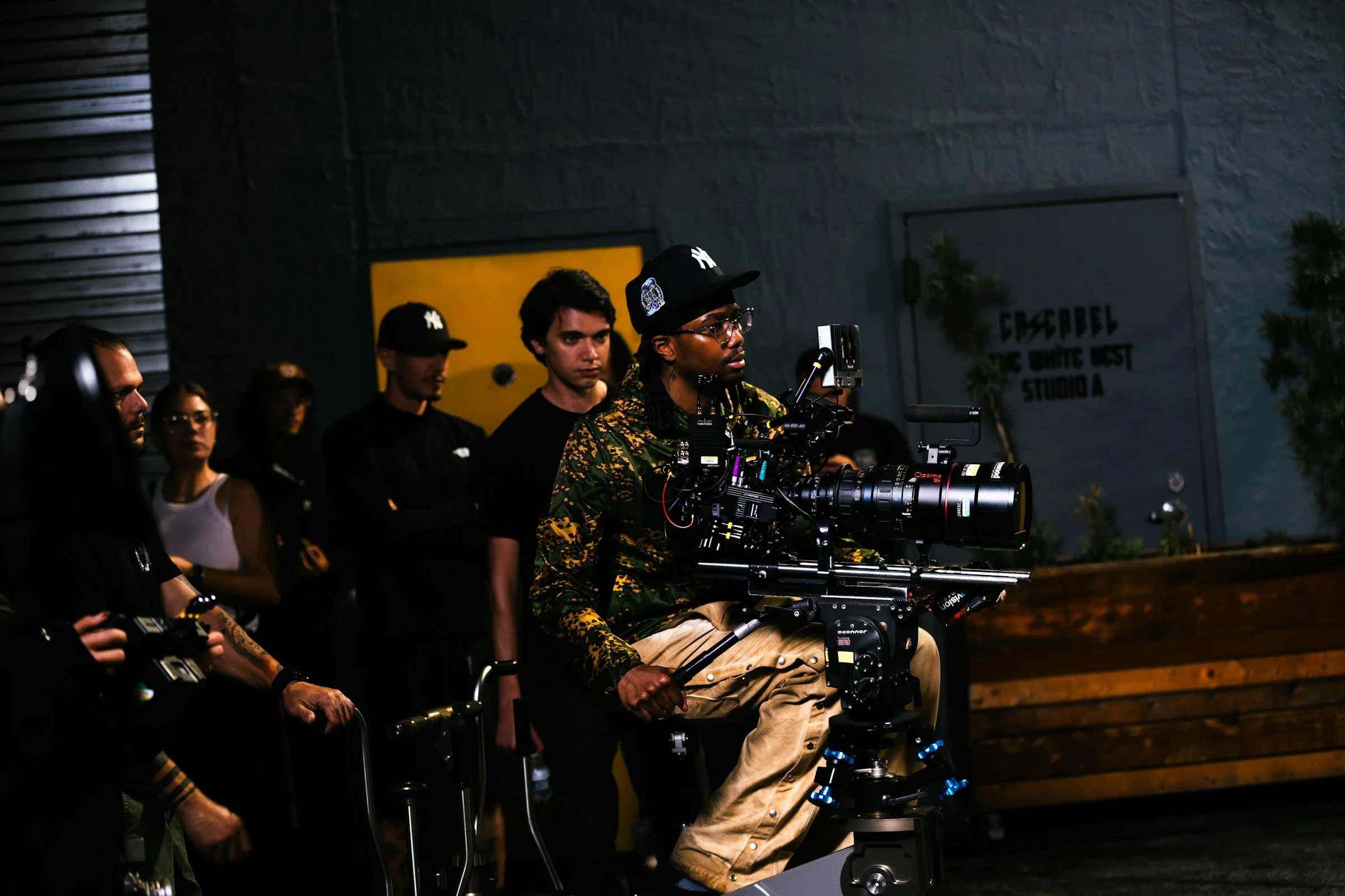 Filmmakers operating a cinema camera