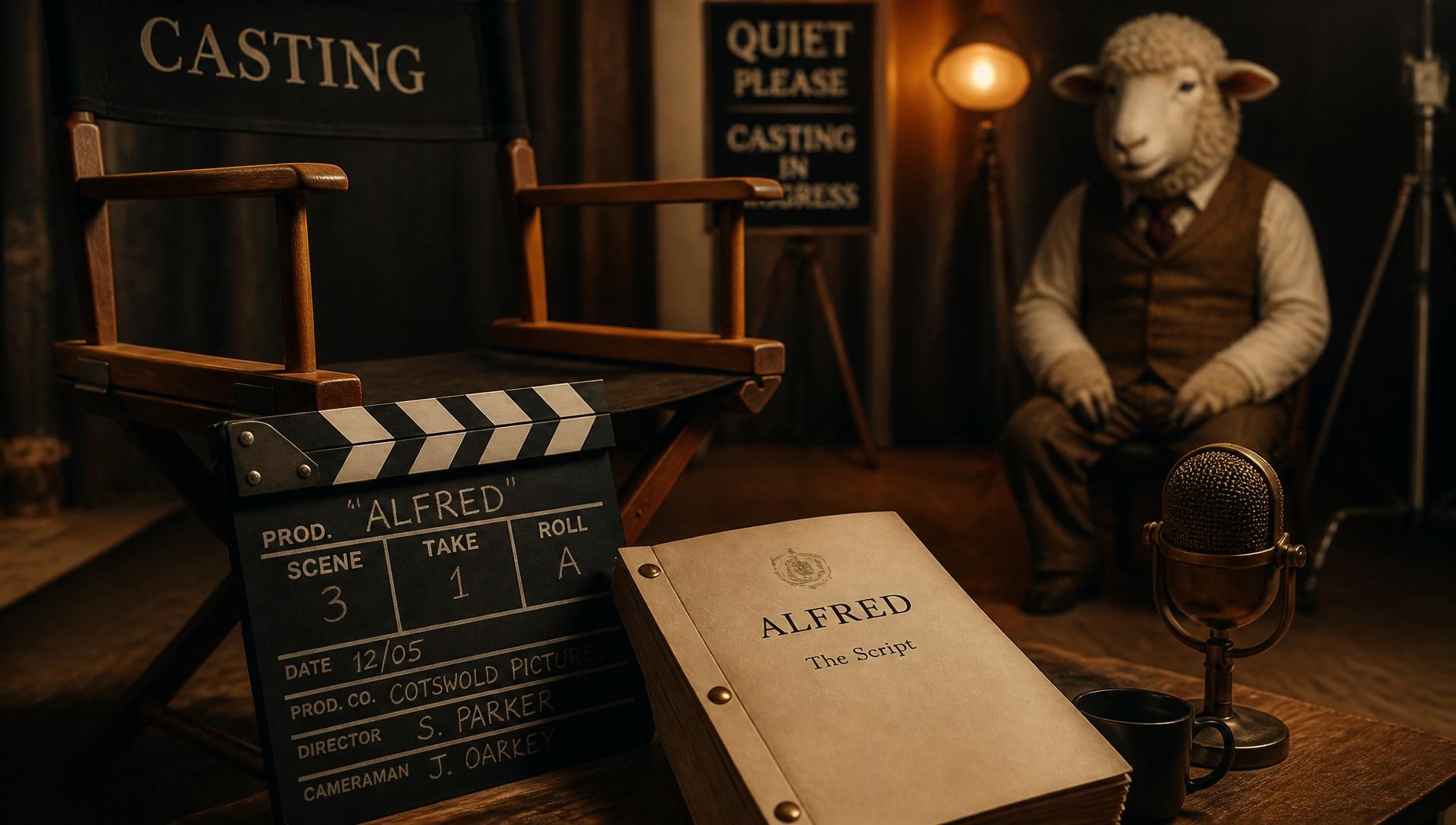 Studio casting call scene with Alfred waiting in soft focus