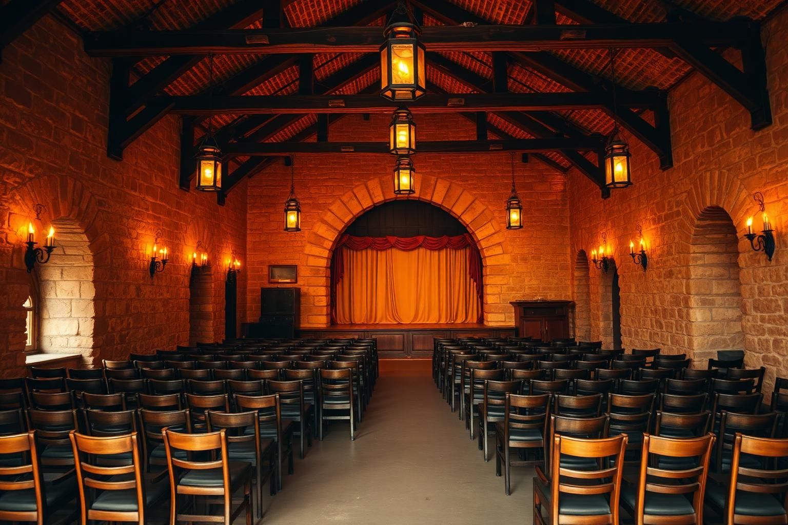 A candlelit historic hall arranged for a heritage evening