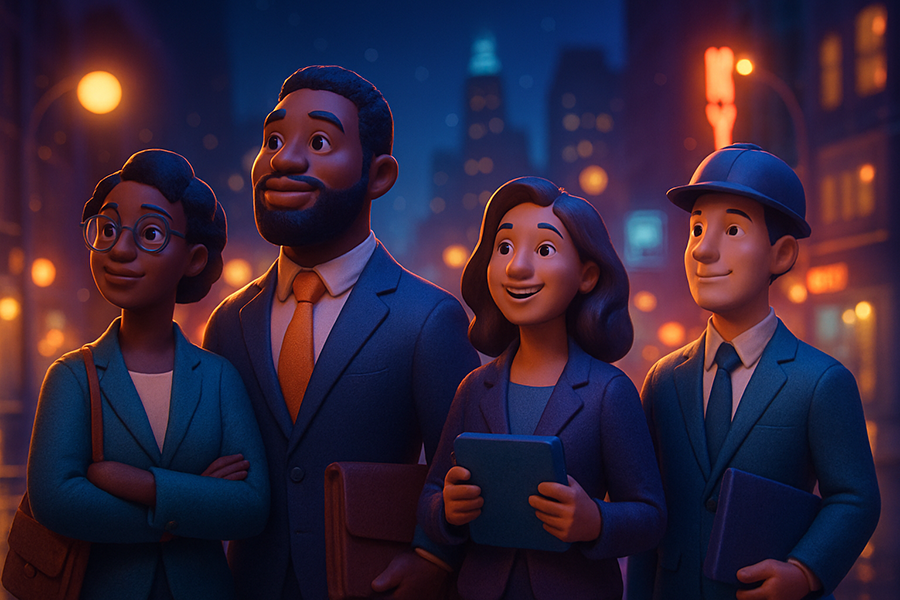 cartoon diverse workers